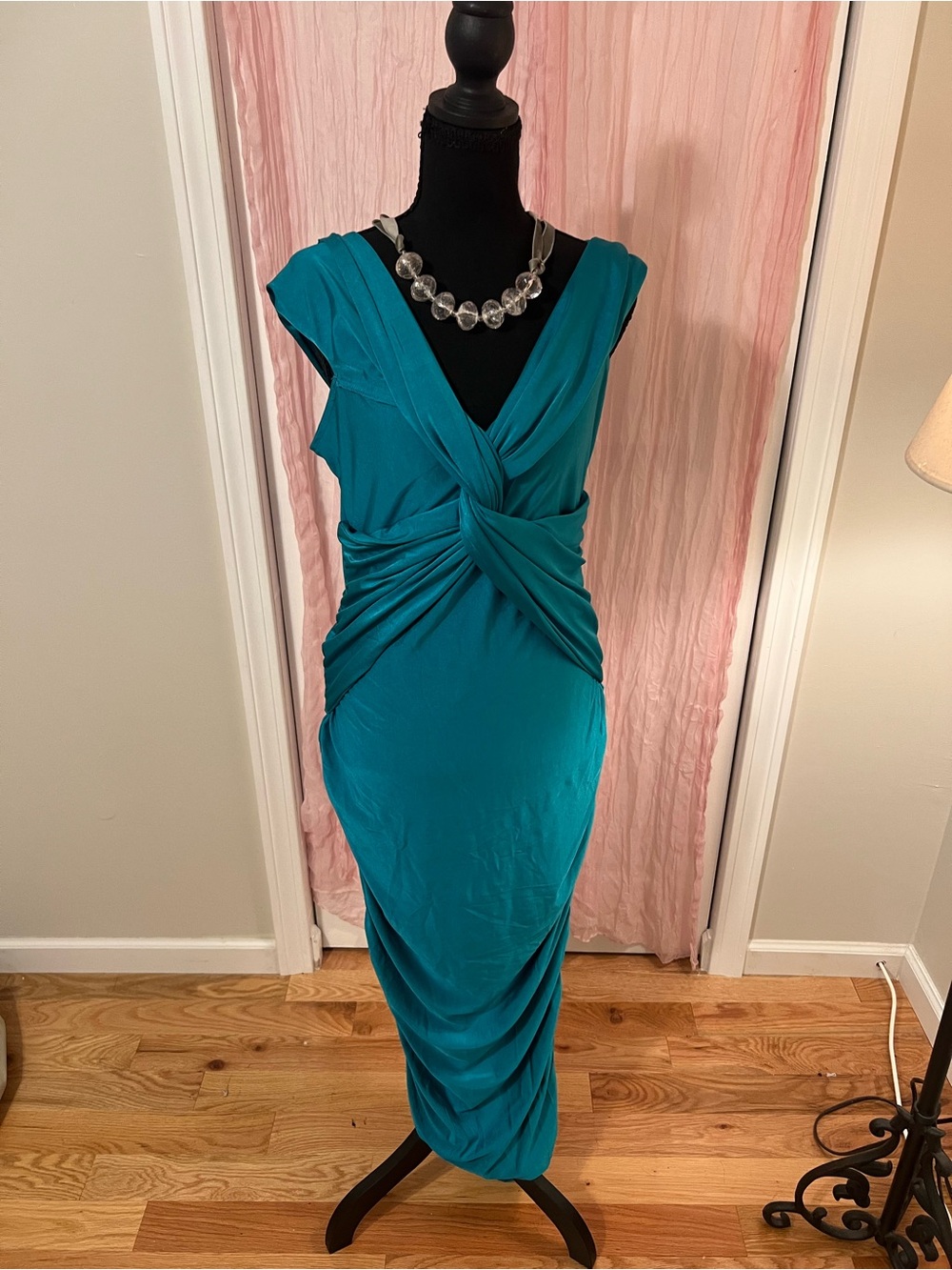 Sleeveless Teal Knot-Front Midi Dress